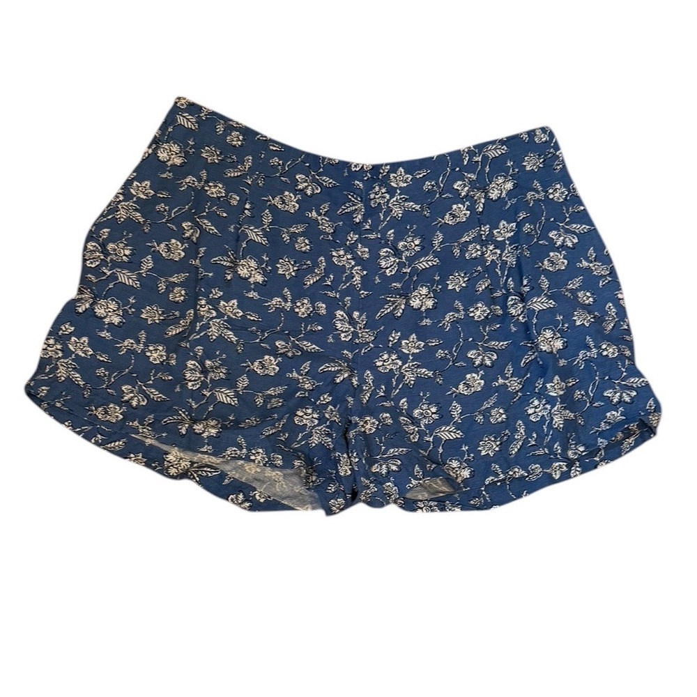 Cozy LOFT Blue White Floral Linen Blend‎ High Waisted Shorts Womens Large
